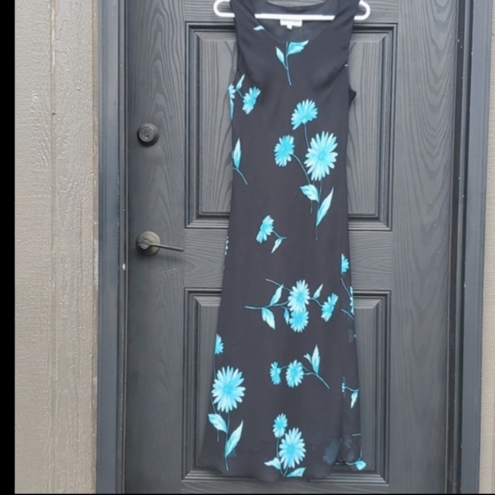Studio I Blue Floral Pullover Lightweight Material Crepe Dress 14 Sheer O… - Picture 3 of 16